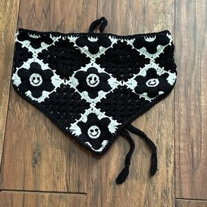 Black & White Crochet Floral Headscarf by
